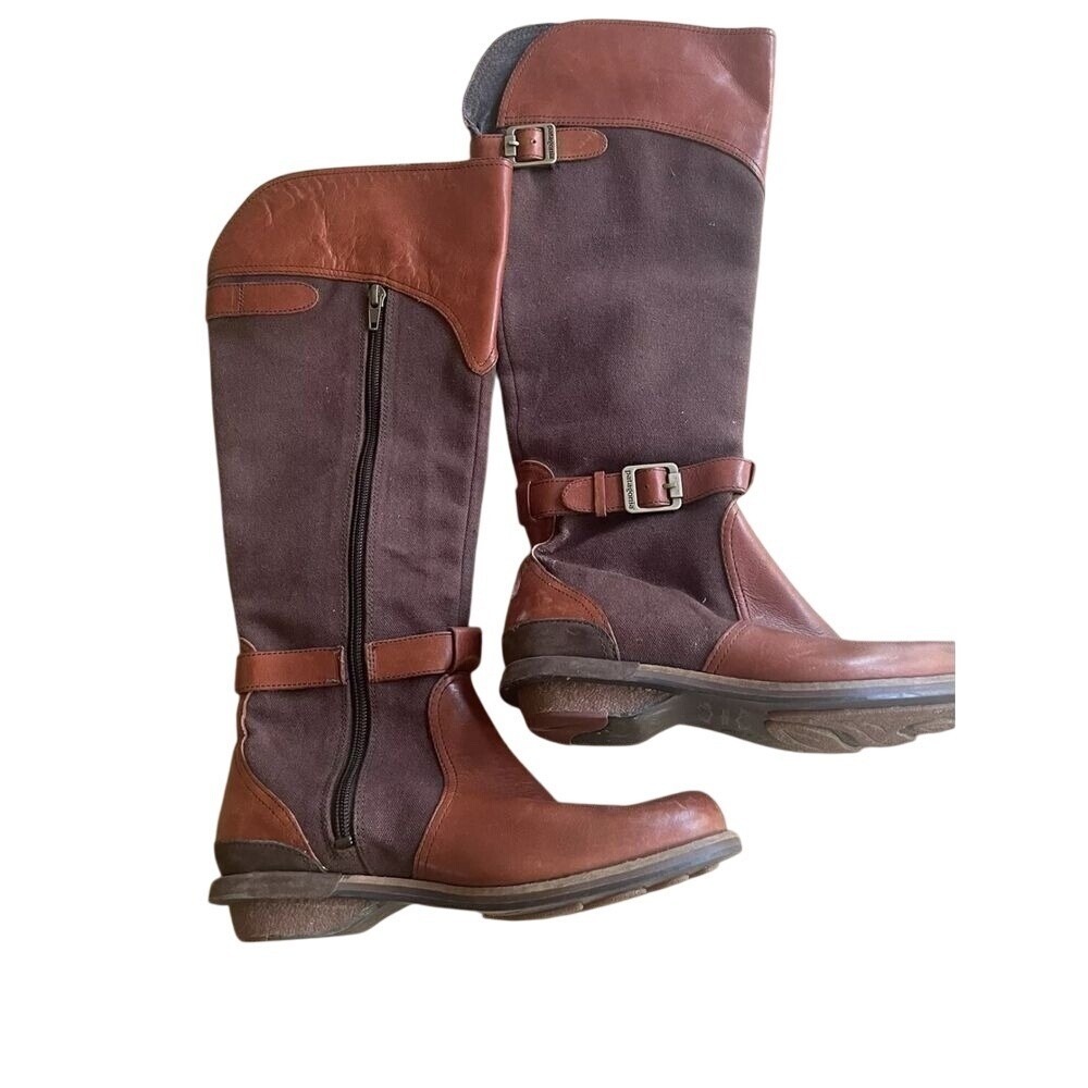 PATAGONIA Addie Rider‎ Tall Boots Chimney Brown Leather & Canvas w/Zipper SIZE 6